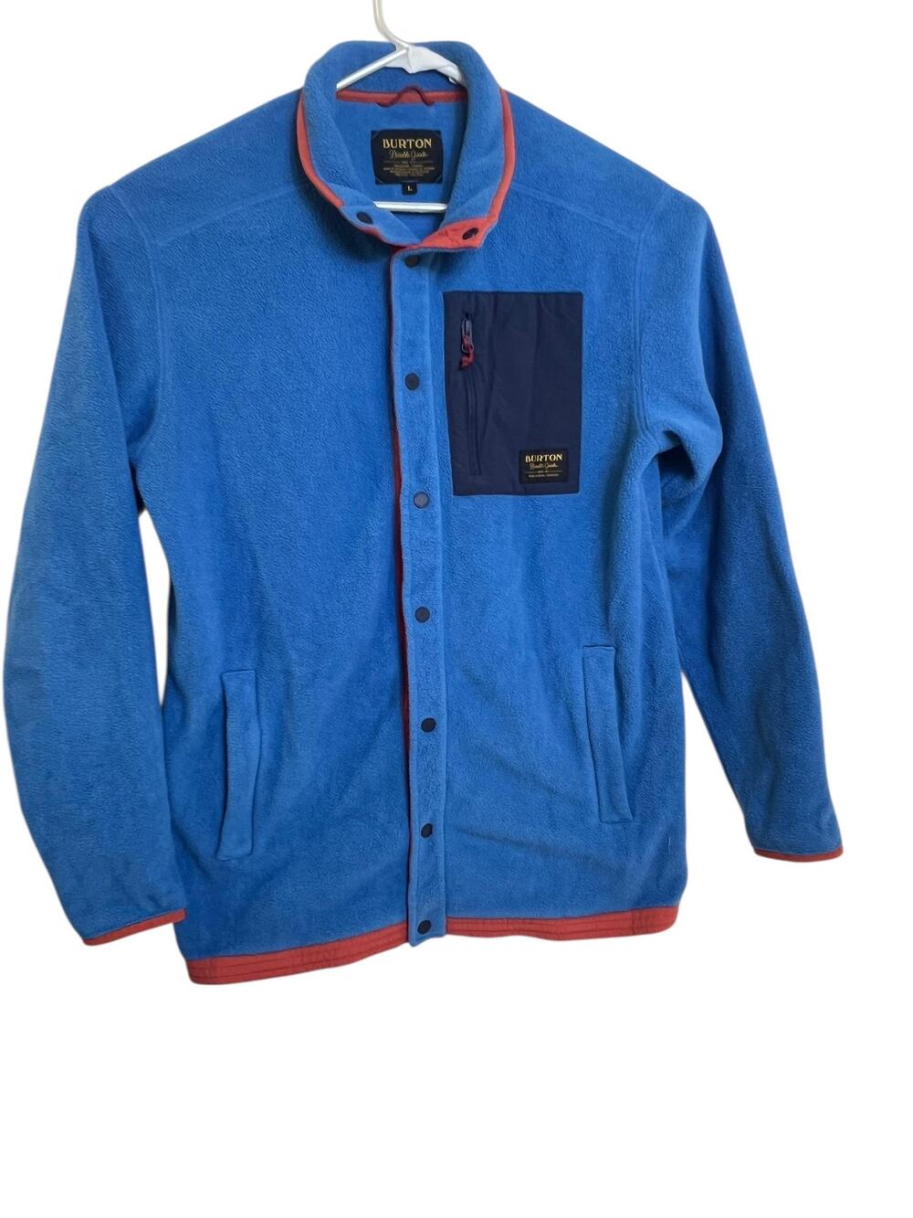 Burton Hearth Fleece Snap Jacket Mens Large Blue Polartec Chest Pocket 17351